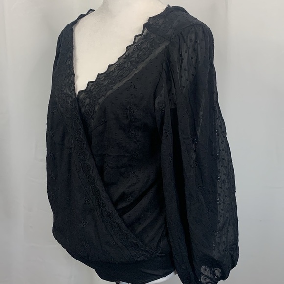 Express Black Eyelet Cross Front V-neck Bodysuit- NWT - Picture 7 of 17